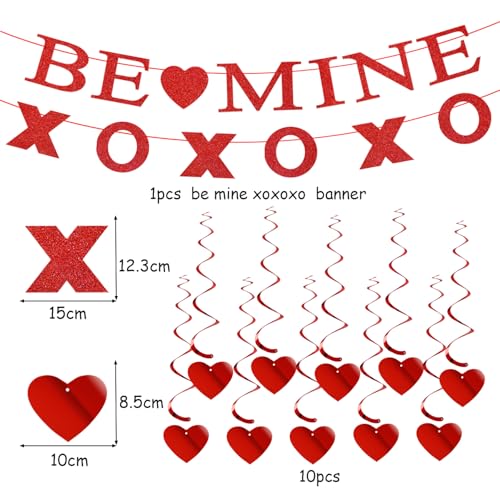 Image of Valentines-Day Decorations Red-Heart Garland Galentines-Decor - 24pcs Tissue Paper Pom Poms Streamers Swirl,Be Mine Xoxo Banner,Love Romantic Special Night Anniversary Party Hanging Lasting Surprise