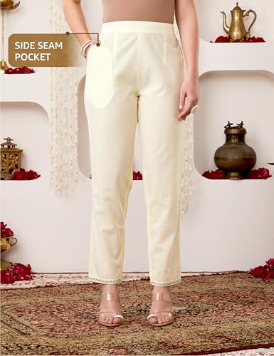 Image of Amazon Brand - Myx Women Embroidered Cotton Kurta Pant Set with Dupatta (Available in Plus Sizes)