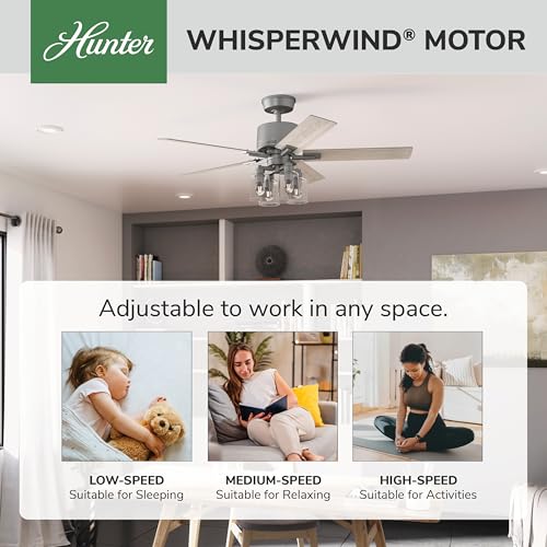 Image of Hunter Techne, Indoor, Ceiling Fan, Smart, Quiet, 52 inch, Matte Silver