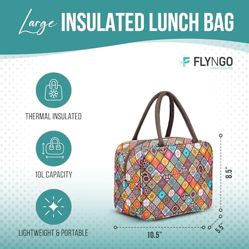 Image of FLYNGO Large Insulated Lunch Bag for Office, School, Women, Men, Tiffin Pouch Bag, Hot & Cold Lunch Box Bags for Boys, and Girls (Orange Mandala)