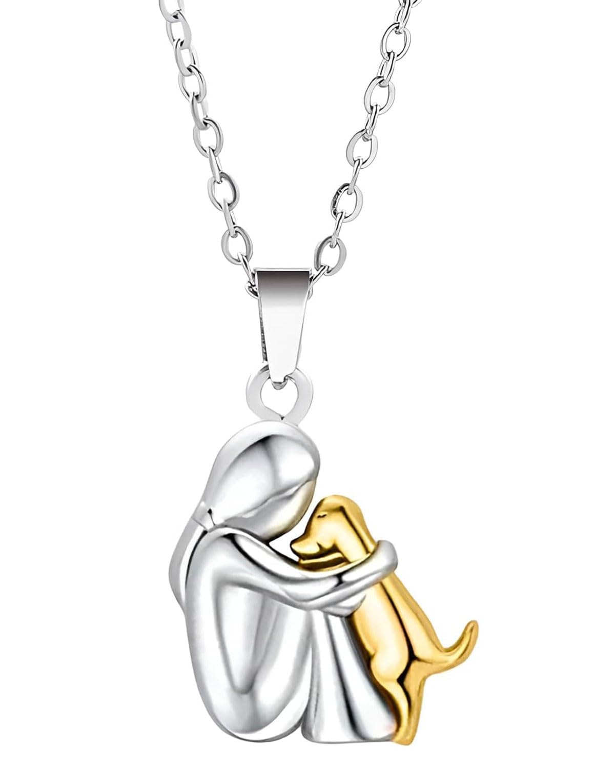 Collana con cane, Collana con abbraccio di cane e ragazza, ciondolo con animale in argento sterling 925, regalo perfetto per ragazze, figlie, madri, amiche