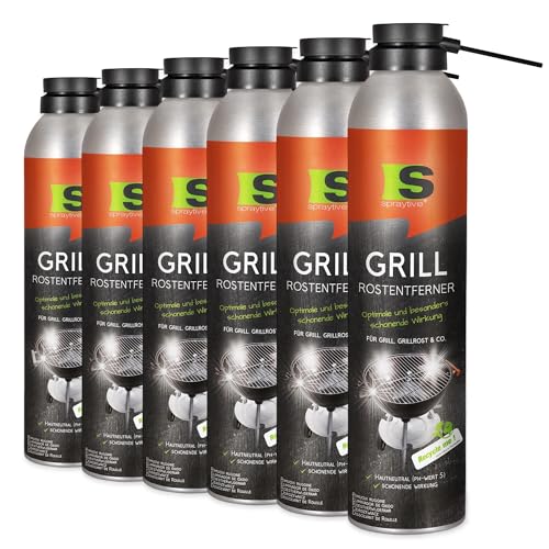 Spraytive Lot de 6 sprays anti-rouille 2 en 1 de 300 ml avec protection longue durée pour grille de cuisson et barbecue – Élimine la rouille, pH neutre et nettoyant doux pour les grilles de barbecue