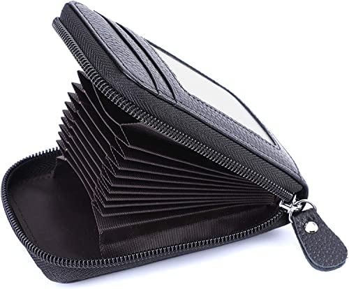 Image of VOGARD Premium Leather Slim Zipper Business /Credit Card Case Holder with Clear Photo Slot, Security Travel Wallet (Pop78-Black, Unisex)