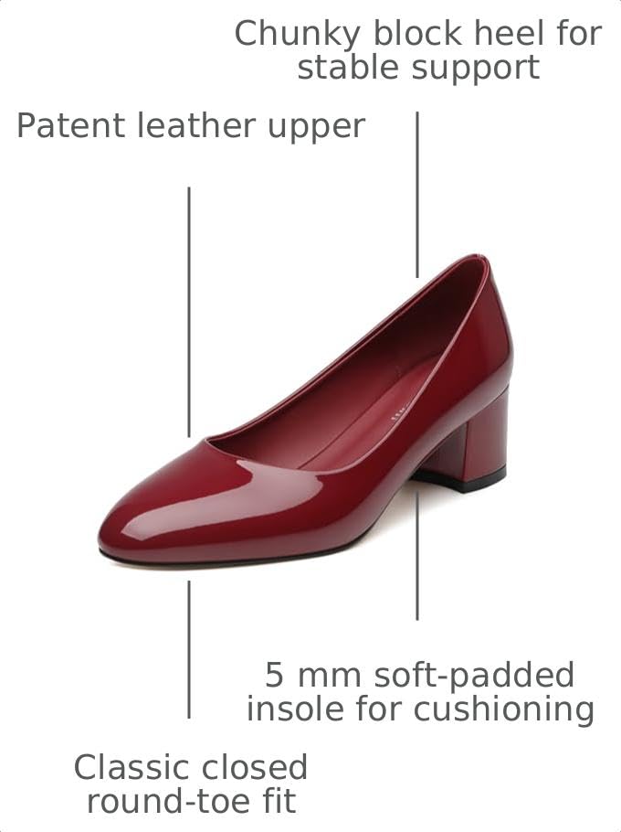 Image of SKYSTERRY Women's Low Heel Dress Pumps Shoes 2 Inch | Low Chunky Block Heel Pumps, Closed Round Toe Heels, Patent Leather Office Work Wedding Pumps Shoes