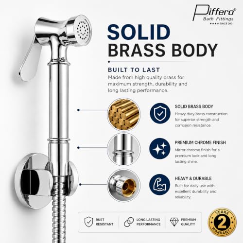 Image of Brass Health Faucet with 1M Hose and Hook for Bathroom & Toilet | Jet Spray for Toilet | 2 Years Warranty | High Pressure Jet Spray Pipe | Pure Brass