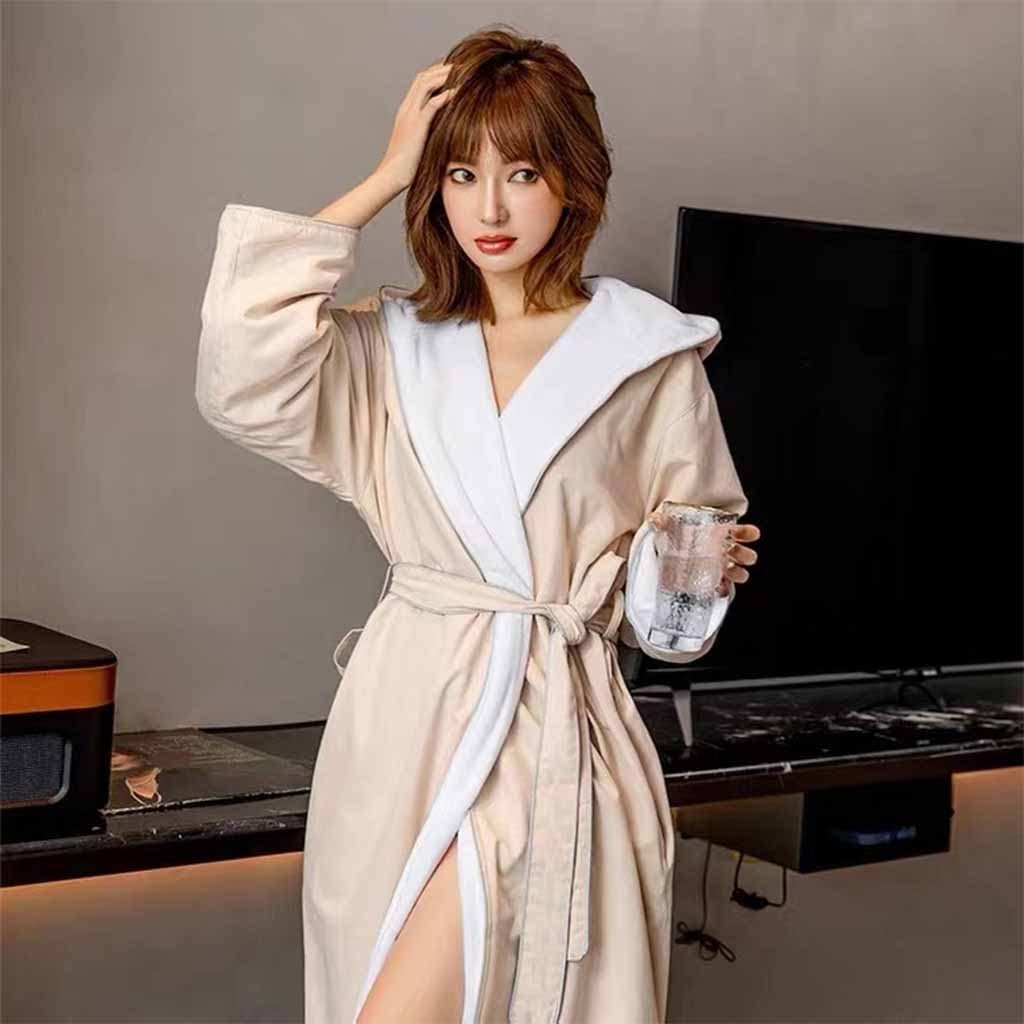 コットンバスローブソフトフルレングスローブvネック女性バスローブ速