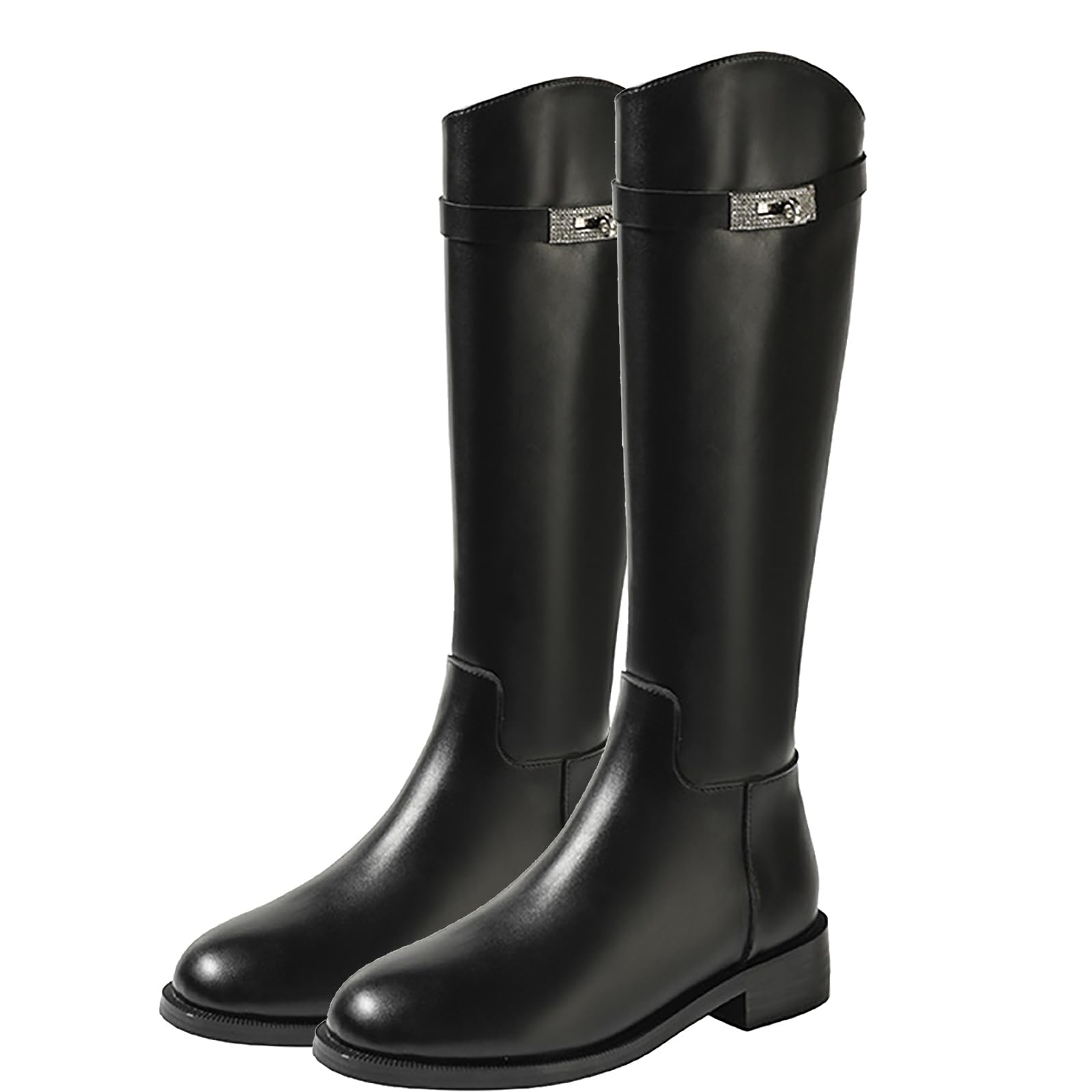 Botas De Equitación Ecuestres De Otoño (35-40), Botas De Equitación Con Punta Redonda, Antideslizantes + Resistentes Al Agua, Tacón Medio (3-5 Cm) + Cremallera Trasera, Para Otoño,36,Black