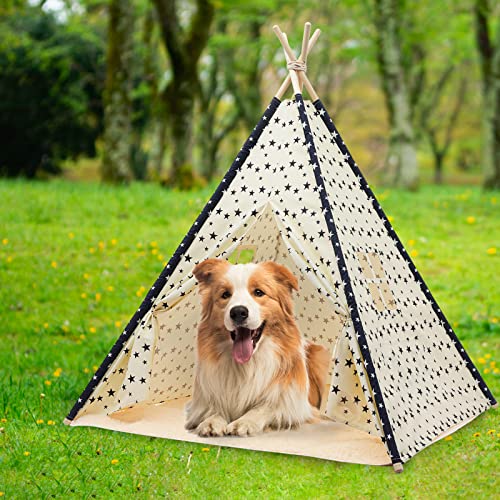Pet Teepee Tent With Mat For Large Dogs Cats Portable Dog(Puppies) House Indoor Outdoor (Star （Retro）) #TOP3
