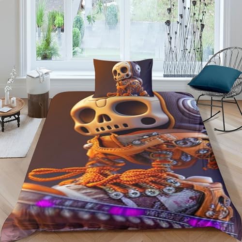 Housses de couettes cute skeleton impression 3D parure lit microfibre 3D - 2