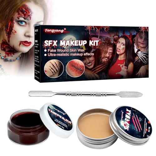 Fengyang Conjunto de maquilhagem efeitos especiais Halloween, Halloween Cicatrizes falsas, kit maquilhagem de Halloween, kit de cera para cicatrizes de maquilhagem de Halloween