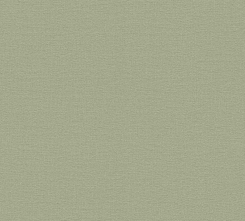 A.S. Création papier peint intissé uni en kaki, vert – papier peint en relief 10,05 m x 0,53 m – 367137