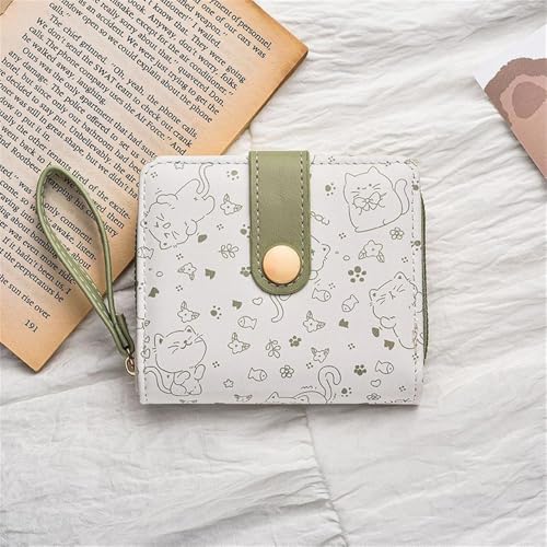 Cat Themed Leather Wallet for Women Minimalist Small Cute Coin Purse with ID Window Brown Kawaii Credit Card Holder for Girls Ladies Travel2