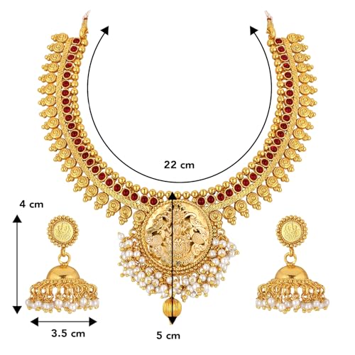 Aheli Temple Necklace Jhumka Dangle Earring Studded with Faux Stone by Aheli - Used condition - Image 4