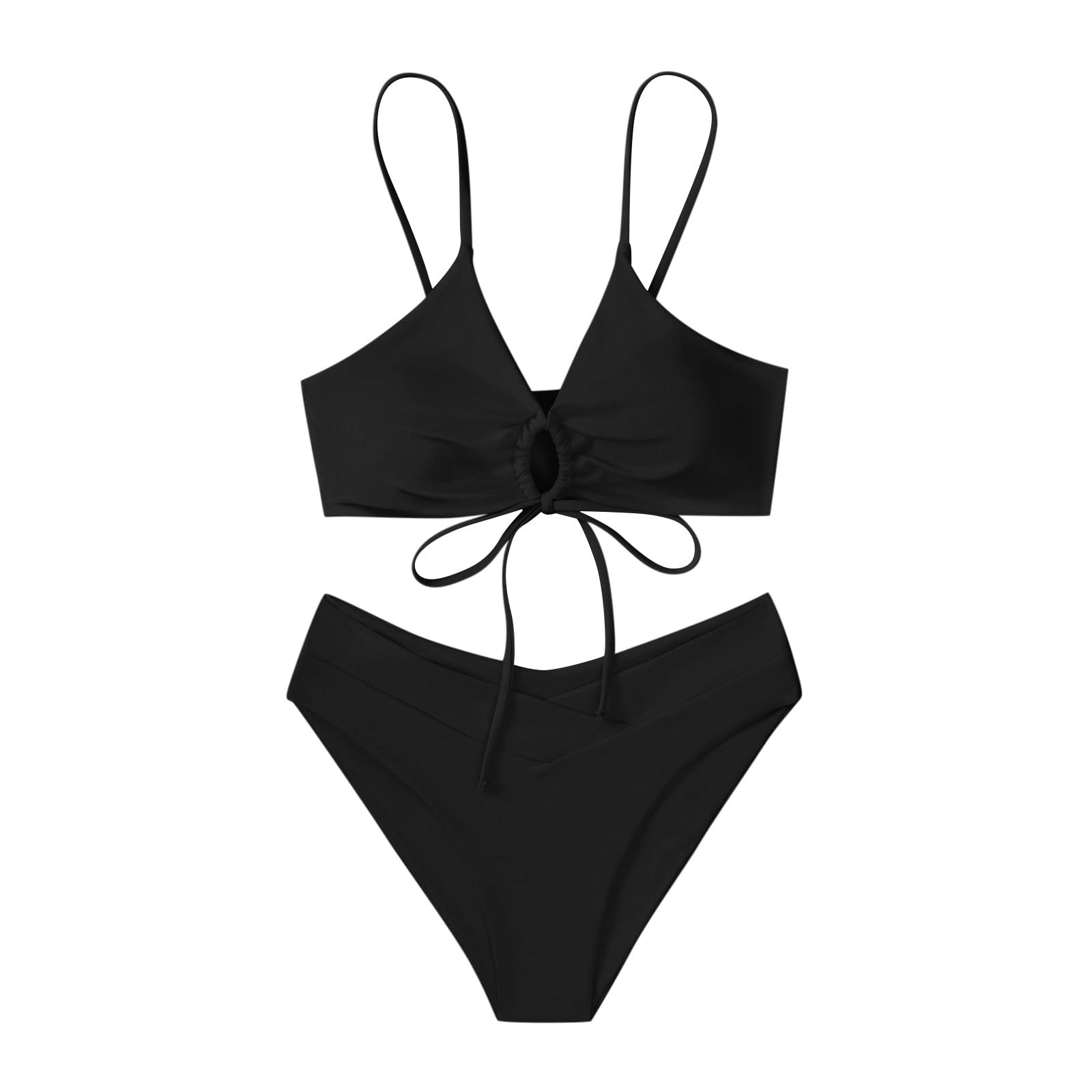 Bikini Sets for Women High Waisted Tummy Control Push up Solid Thong 2 Piece Bathing Suits Sexy Cheeky Beach Swimwear Large A01_black