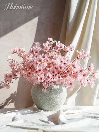 HOHOTIME 8Pcs Artificial Cherry Blossom Branches, Pink 16" Silk Faux Peach Sakura Flowers, Fake Bouquet for Spring Home Wedding Party Decor, Japanese Garden Bedroom Table Centerpiece