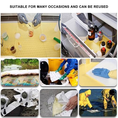 Alfombrilla absorbente de aceite para control de derrames químicos, ácidos agresivos, álcalis, almohadillas absorbentes de aceite para uso en interiores y exteriores, 50 hojas