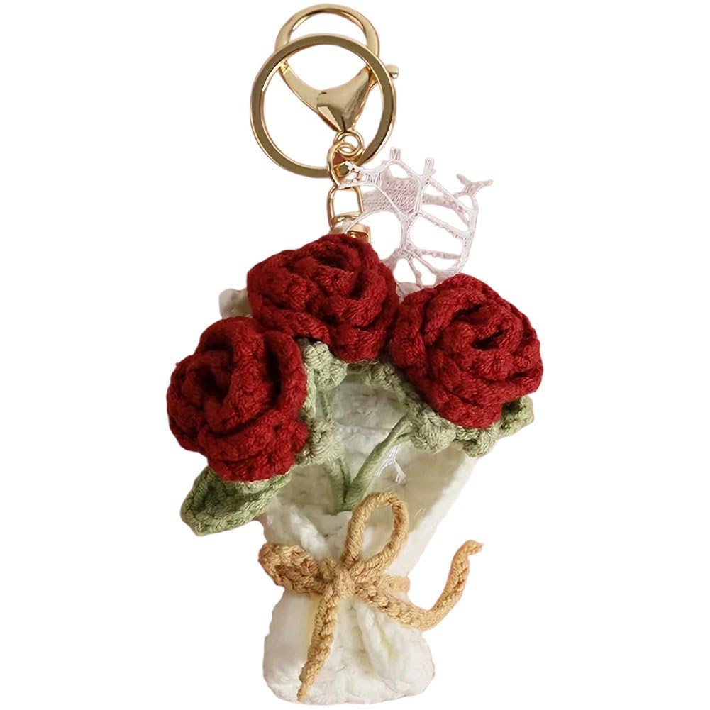 Danlai Handmade Crochet Flower Keychain, Floral Pendant for Car Key Purse Bag Wallet and Daily Ornament Decoration