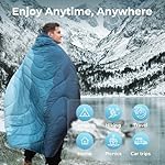 KingCamp Ultralight Camping Blanket, Packable Down Alternative Puffy Printed Wearable Blanket with Snap Buttons & Corner Loops, Weatherproof Quilt for Outdoor, Travel, Stadium, 79 x 57” (CYAN) - Image 5