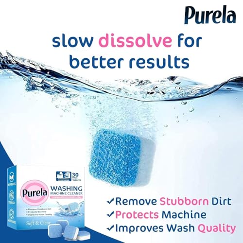 Image of Purela Washing Machine Cleaner Tablets - 90 Effervescent Tablets for Front & Top Load Washing Machines - Helps Reduce Odor, Residue & Scale Buildup(Fresh)