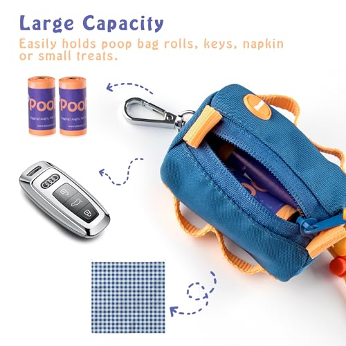 Image of Dog Poop Bag Dispenser with 2 Rolls 20 Bags, Fabric Dog Waste Bag Holder with Zipper & Metal Carabiner - Portable Easy Dispense, Durable Pouch for Leash, Walking, Travel & Outdoor Use