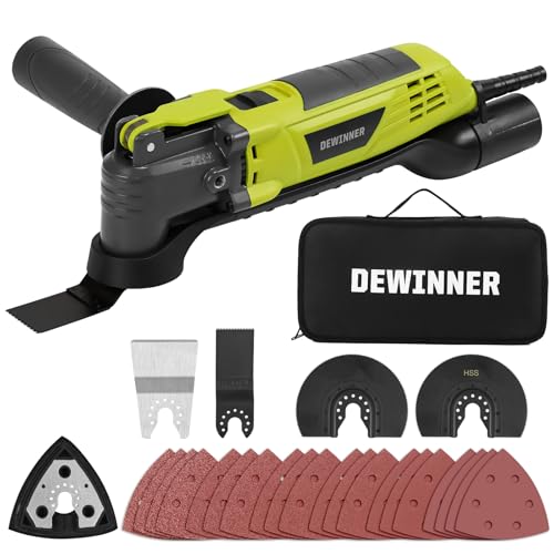 DEWINNER 300W Multiherramienta Oscilante con ángulo de oscilación de 3°, Herramientas Oscilantes con 6 Velocidades, 15000-22000RPM, 28 Accesorios, Herramienta Multifunción para Cortar, Lijar, Raspar