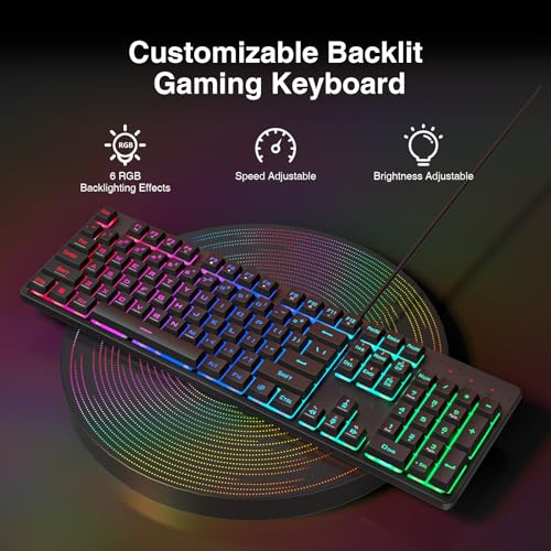 Image of Redragon S107 Gaming Keyboard and Mouse, RGB Gaming Keyboard and 3200 DPI Mouse Combo with Large Mouse Pad, 25-Key Anti-Ghosting, Mechanical Feeling Keyboard, Plug & Play to PC, Laptop