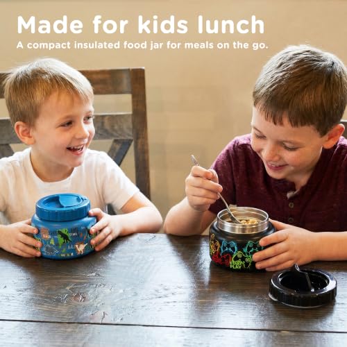 Image of MAISON HUIS 15oz Soup Thermo Wide Mouth Vacuum Insulated Stainless Steel Food Jar, Leak Proof for Hot&Cold Food Kids Lunch Container for School Travel (Blue-Dinosaur)