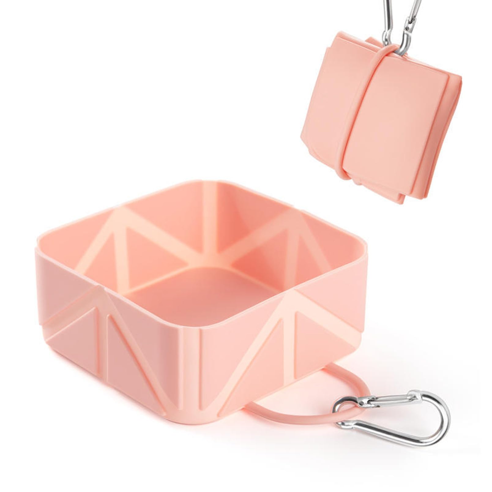 OAIEU Pet Collapsible Bowls For Cats Dogs Portable Silicone Pet Feeding Watering Dish For Walking Parking Traveling With Carabiner(Pink)