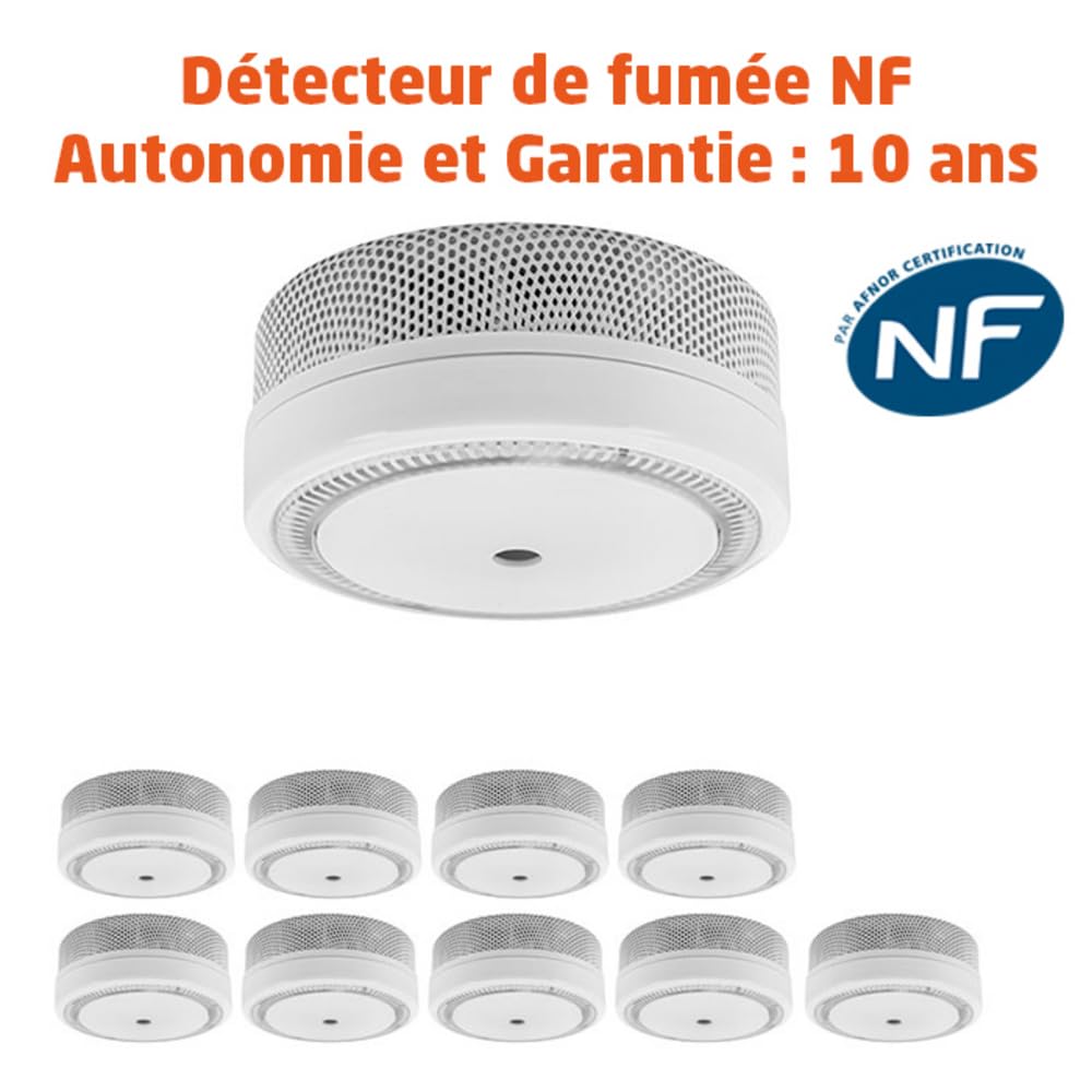 EVACUATE - Lot de 10 Détecteurs De Fumée NF Autonomie 10 Ans