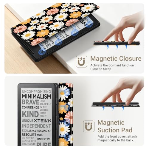 Image of CoBak Magnetic Case for XTEINK X4, Ultra-Lightweight Protective Cover for Xteink X4 E-Reader, Secure Magnetic Attachment(Sunny Daisies)