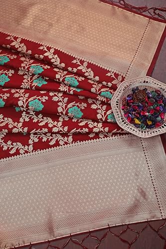 Image of DEVANGI Women's Woven Jacquard Banarasi Silk Printed Dupatta /Chunni with Meena Work, Width 1 Meter, Length 2.5 Meter