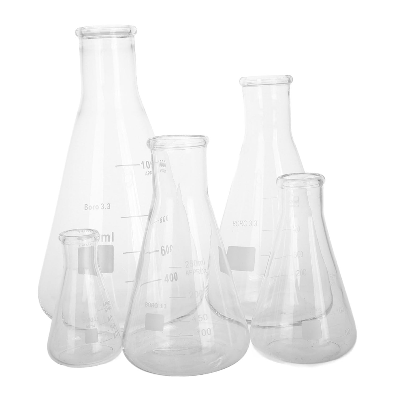 Cabilock 5piezas Matraces Erlenmeyer De Borosilicato Vidrio De Laboratorio Precisión Experimentos