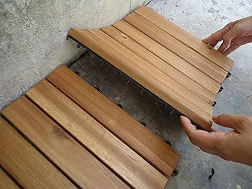 Tegels van massief acacia, kleurrijke glasparels, 6 stuks, extra dik voor terrassen van hout voor patio, tuin, balkon, whirlpool. Tegels vierkant voor terras 30 cm - Image 6