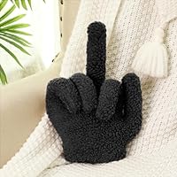 Menkxi Middle Finger Decorative Pillow 13.78 x 9.84 in Funny Shaped Sherpa Fleece Throw Pillow Warm Soft Plush Emoticon Cushion Middle Finger Decor for Couch Middle Finger Gag Gift (Black)