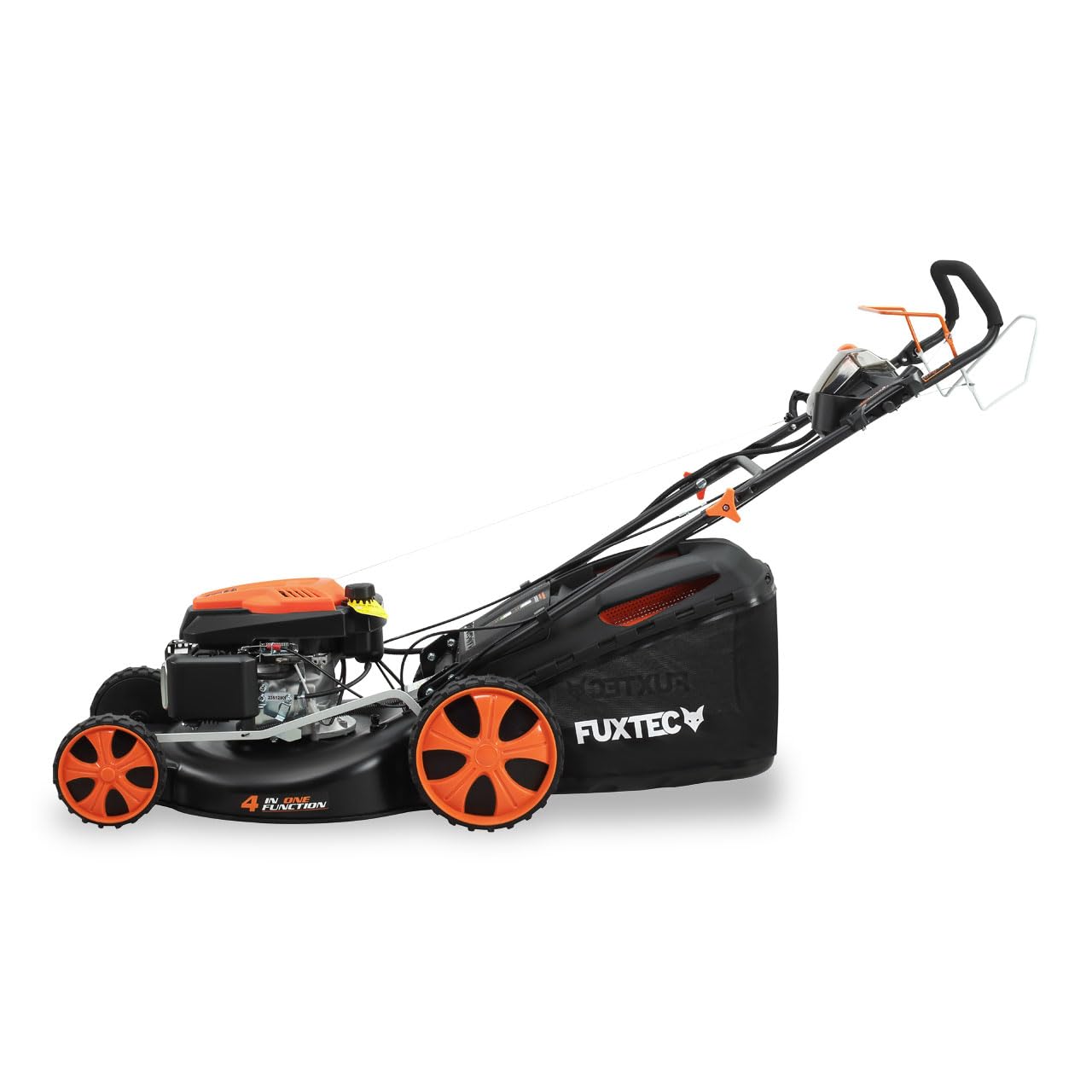 Cortacésped de Gasolina autopropulsada FX-RM5396eSPRO, Arranque Eléctrico, Velocidad Ajustable, Expulsión Lateral, Ancho de Corte 53cm, Mulching, Altura de Corte 25-75mm, Recogedor 70L