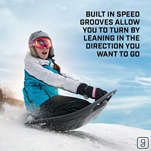 Gizmo Riders Meteor Snow Sled- Multi-Purpose Sit or Kneel Saucer Sled Built for Speed with Raised Safety Handles for Maximum Steering Control, Up to 200lbs, Snow Sled for Kids 3 and up (Red, 24 Inch)