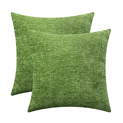 Image of CaliTime Pack of 2 Cozy Throw Pillow Covers Cases for Couch Sofa Home Decoration Solid Dyed Soft Chenille 12 X 12 Inches Forest Green