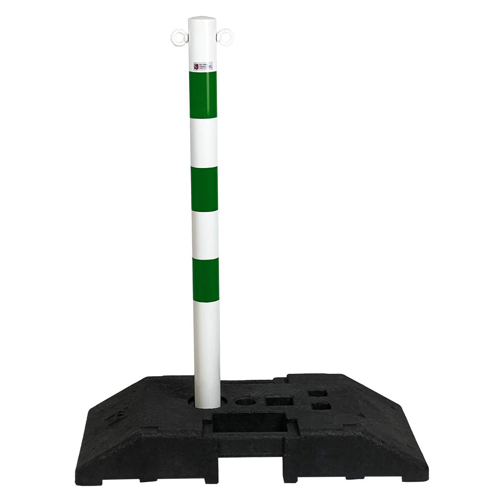 Kettenpfosten 4 Absperrpfosten Stahl 1m x Ø60mm 25m Kette 30kg Fuss - extra stabil für mehr Sicherheit verschiedene Farben (grün)