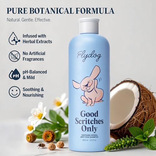 Image of FLYDOG Dog Shampoo Itchy Skin Relief - Honeysuckle Anti Itch Dog Shampoo Sensitive Skin, Hypoallergenic All Natural Shampoo for Flaking & Odors, Reduces Sheddin (400ml)