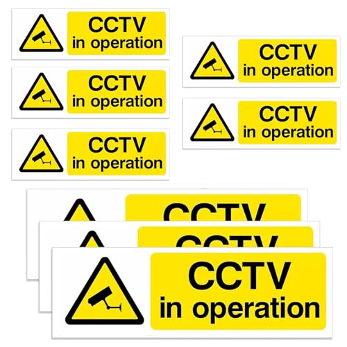 Eastrise CCTV in Operation Signs Self-Adhesive Warning Stickers 5 Pcs15x5 cm and 3 Pcs 30x10 cm Security Camera Closed Circuit TV Warning Safety