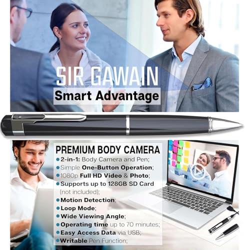 Image of SIRGAWAIN Premium Body Camera Pen - Full HD 1080p Video & Photos, Motion Detection, One-Button Control, 2026 Model