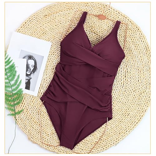 Tummy Control Swimsuits for Women One Piece Modest Slimming Bathing Suit Crissover Ruched Full Coverage Cute Swimwear4