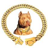BAOBOTE Collar de cadena de oro para perro, 16 mm, oro de 18 quilates, resistente collar de eslabones cubanos con hebilla de seguridad a presión segura, cadena de metal a prueba de masticación para