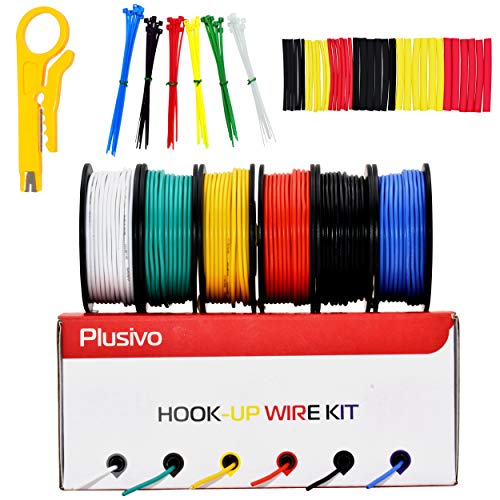 22 Gauge Wire Solid Core Hookup Wires – 22 Awg Pre-Tinned, Pvc (Od: 1.5Mm) Coated Copper Wires 6 Colors (Black, Red, Yellow, Green, Blue, White) 33Ft Or 10M Each, Hook Up Wire Kit From Plusivo #TOP1