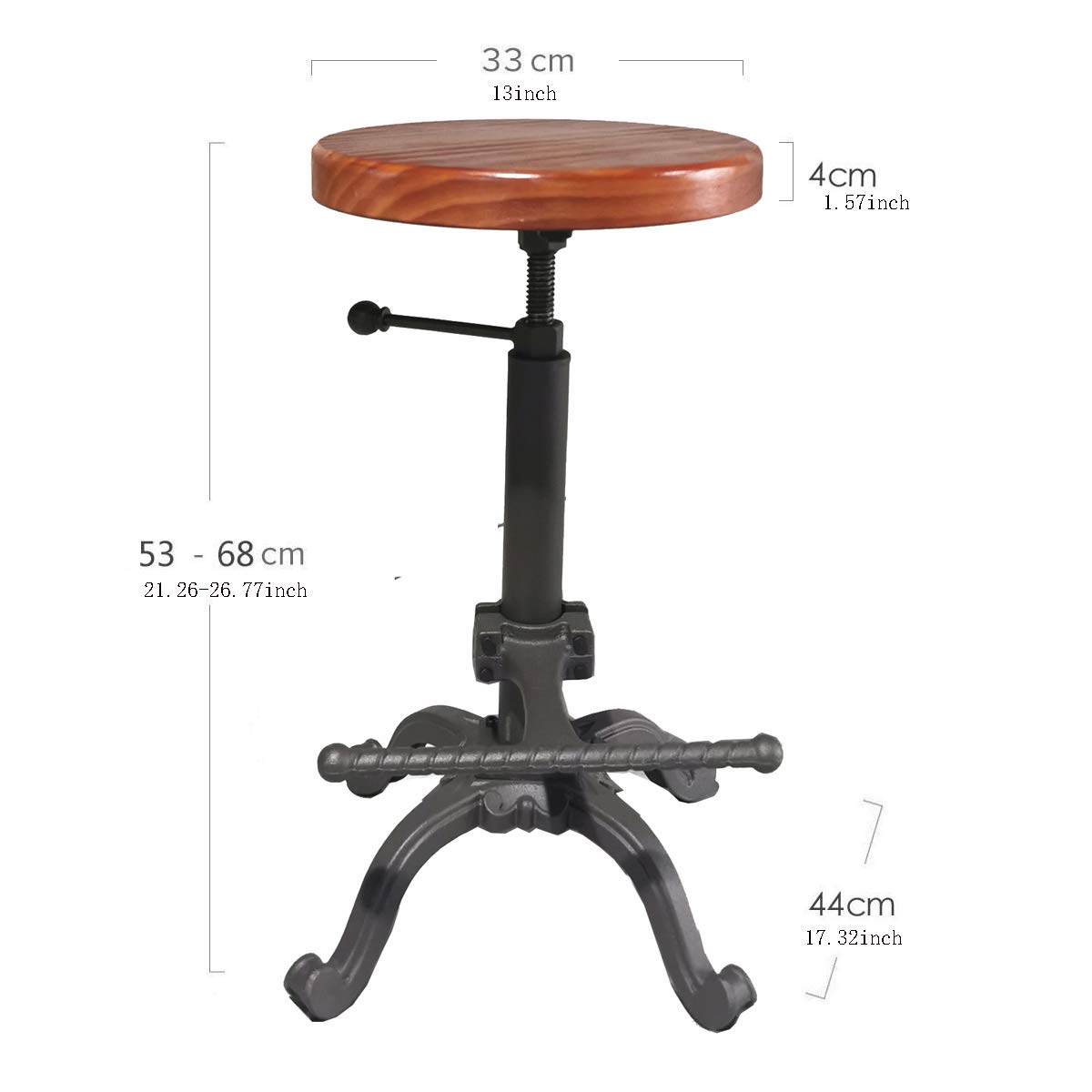 Taburete de tractor de madera industrial retro vintage de granja, taburete de bar giratorio de altura ajustable (marrón oscuro) 2