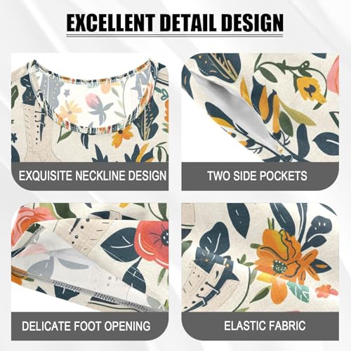ALAZA Floral Boot Flower Retro Pajamas Set Short Sleeve Cotton Sleepwear Summer Pjs 2 Piece 5-14Y4