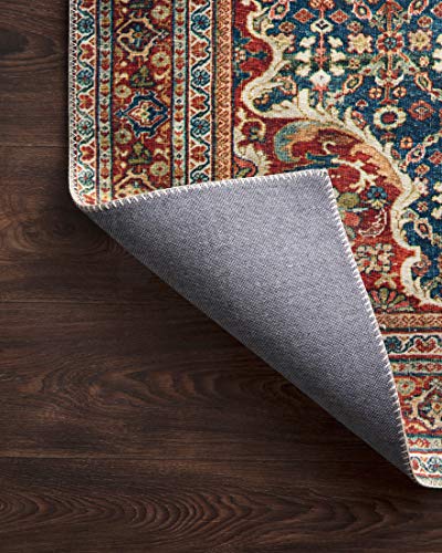 Loloi Layla Collection LAY-09 Cobalt Blue/Spice 2'-0" x 5'-0" .13" Thick Accent Rug, Soft, Durable, Vintage Inspired, Distressed, Low Pile, Non-Shedding, Easy Clean, Printed, Living Room Rug