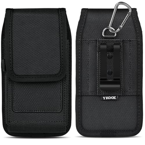 ykooe Holster for Moto G 2025, Heavy Duty Nylon Cell Phone Belt Card Holder Pouch with Clip for Men (Fits Phone with Case on), Sturdy Build, Reliable Everyday Protection, Black