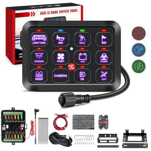 Image of Nilight 12 Gang Switch Panel Relay System with Automatic Dimmable | RGB Backlight Panel Circuit Control Fuse Wiring Harness ON Off LED Switches Pod for 12V 24V Cars Trucks Campers SUV