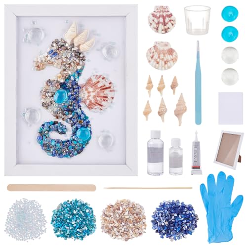 WEBEEDY DIY Seahorse Sea Glass Resin Kit DIY Sea Animals Glass Art Kit with Instruction for Adults Beginners Seahorse Art Summer Resin Decorations Frame Home Bookshelf Office Wall Decor(5.9x7.9)